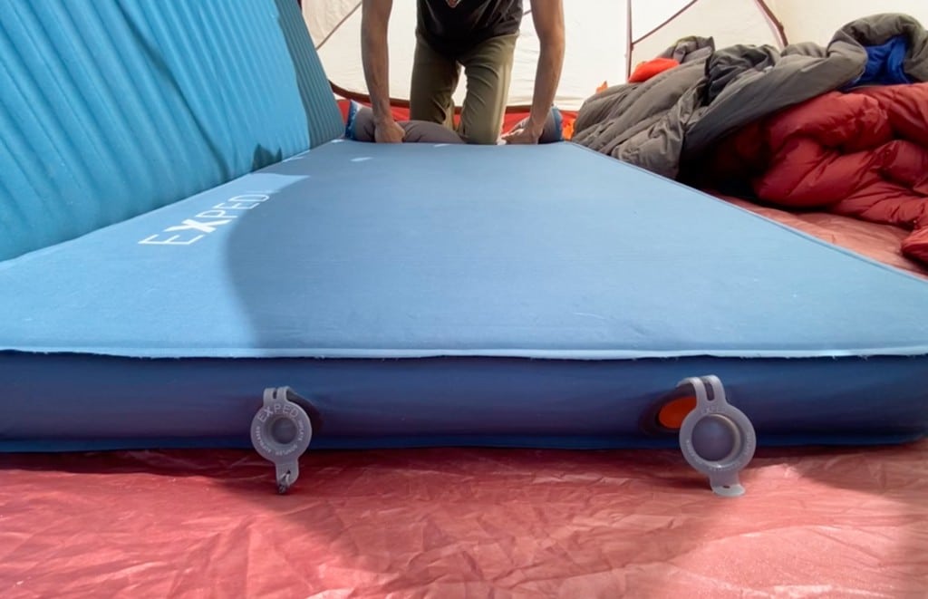 A view of a blue Exped Deep Sleep Camping Air Mattress