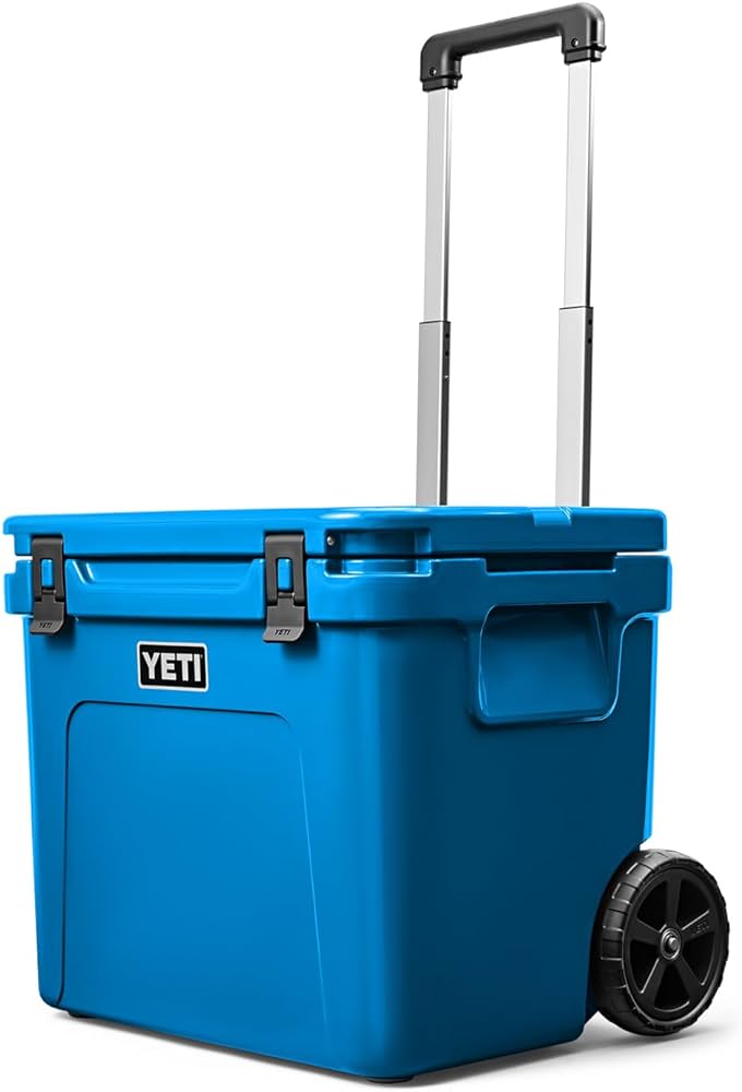 A view of a blue Yeti Roadie Portable Camp Cooler