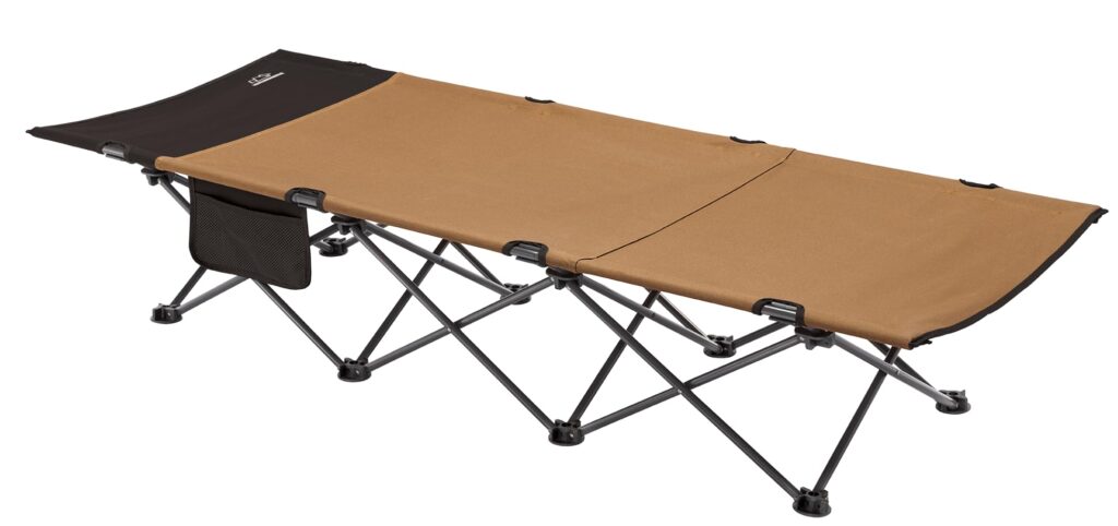 A view of a brown Mountain Summit Gear Horizon Camping Cot