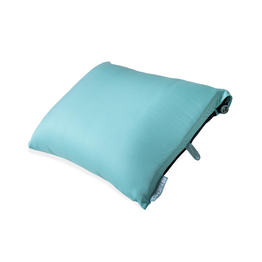 A view of a light blue Nemo Fillo Camping Pillow