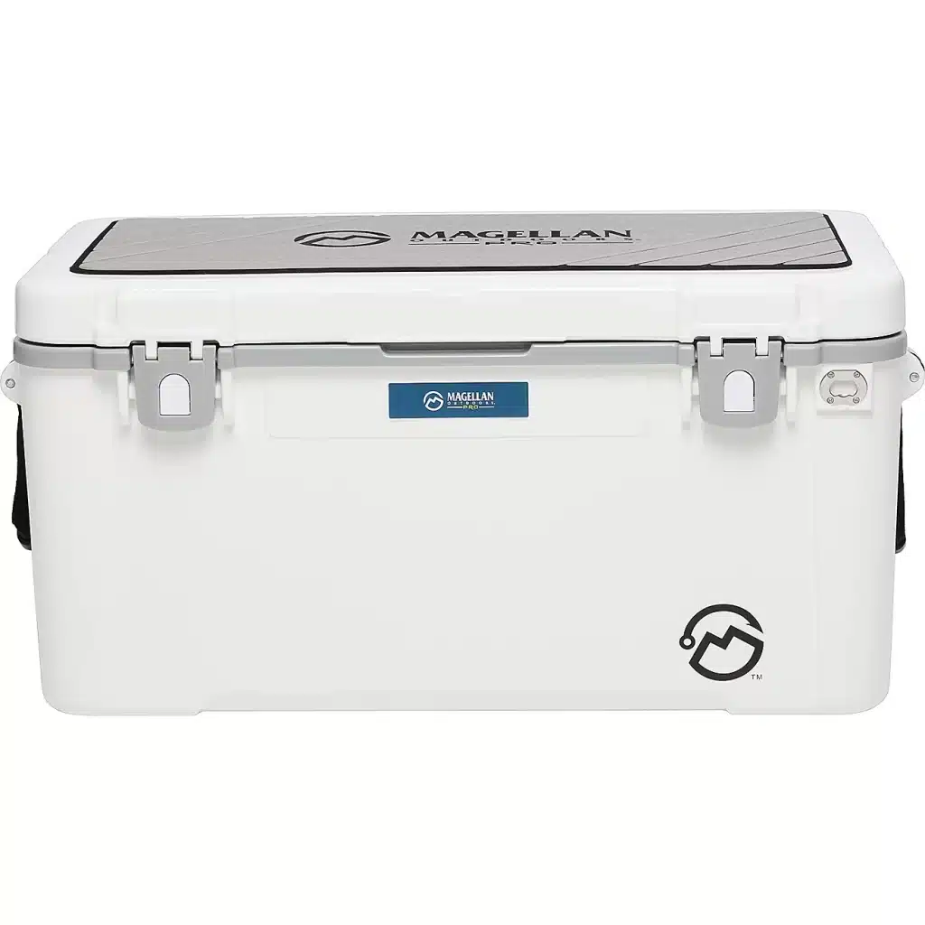 A view of a white Magellan Outdoors PRO Explore Iced Box