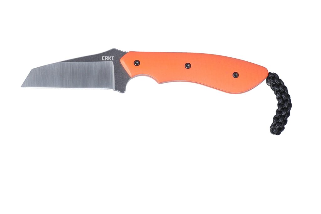 A view of an orange CRKT’s Small Pocket Inverted Tanto Knife