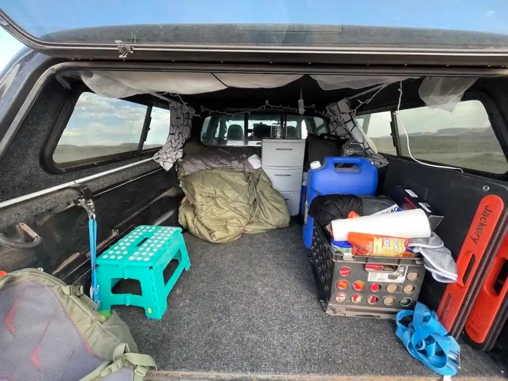 items placed in a camping van