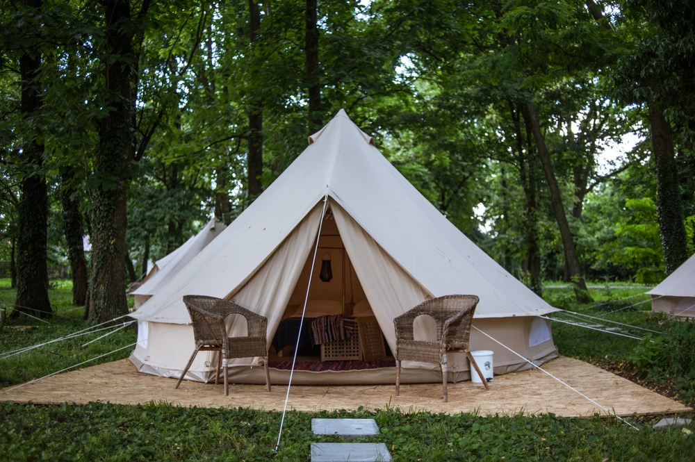 Glamping Site In The Woods On A Calm Afternoon