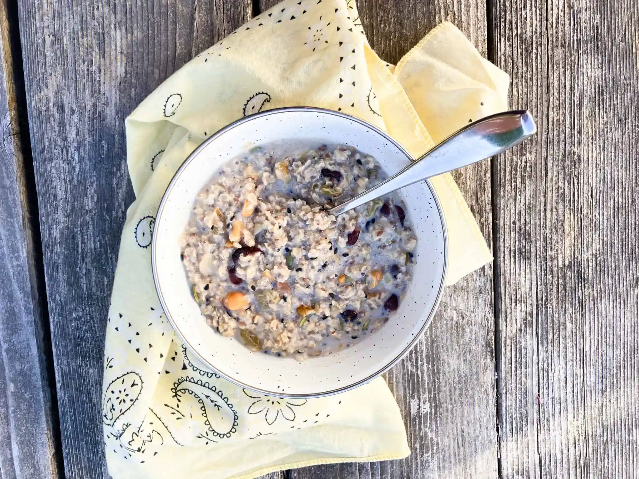 oatmeal in a bowl with spoon