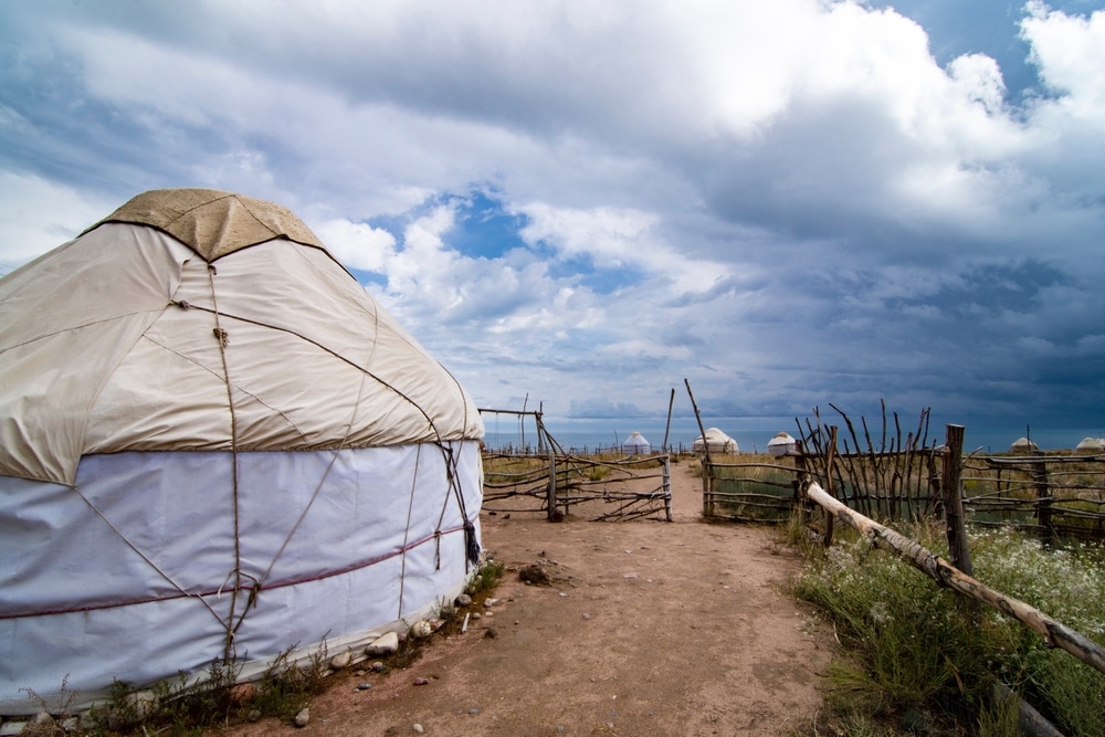 yurt camps in an open land 